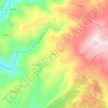 Seixas topographic map, elevation, terrain