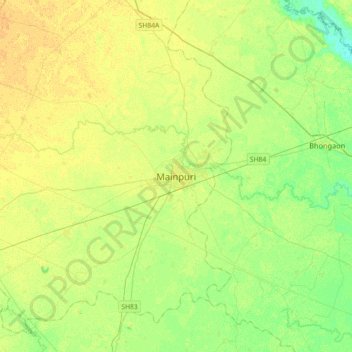 Mainpuri topographic map, elevation, terrain