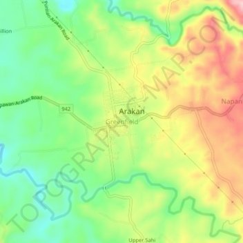 Greenfield topographic map, elevation, terrain