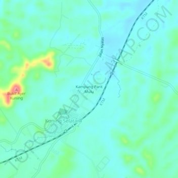 Kampung Parit Mulu topographic map, elevation, terrain