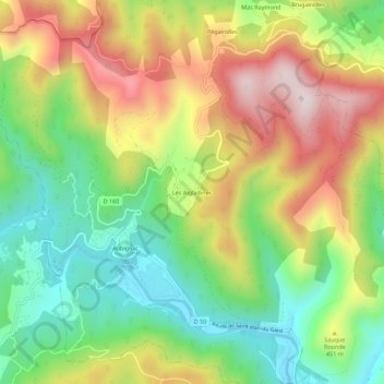Les Aigladines topographic map, elevation, terrain