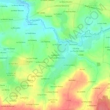 La Bertière topographic map, elevation, terrain