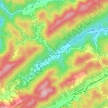 Mud Fork topographic map, elevation, terrain
