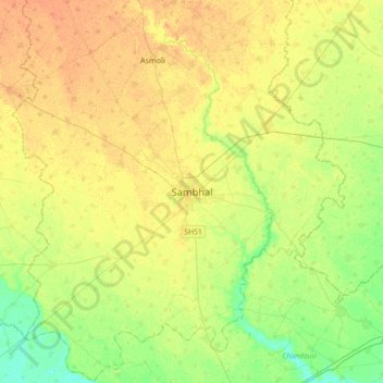 Sambhal topographic map, elevation, terrain