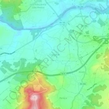 Carvalhal topographic map, elevation, terrain