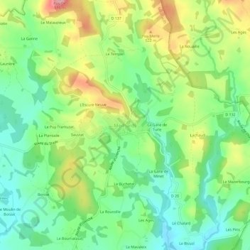 Meilhards topographic map, elevation, terrain