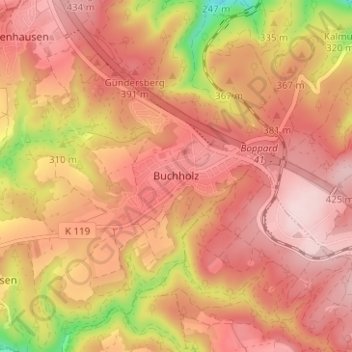 Buchholz topographic map, elevation, terrain