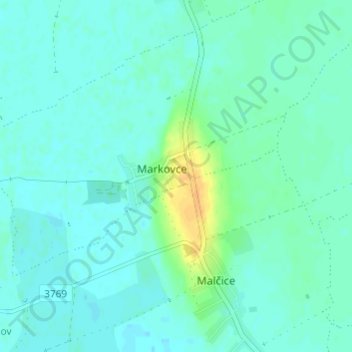 Markovce topographic map, elevation, terrain