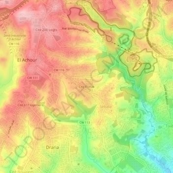 Cité El Afak topographic map, elevation, terrain