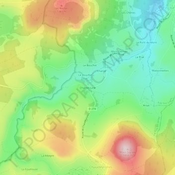 Chanteloube topographic map, elevation, terrain