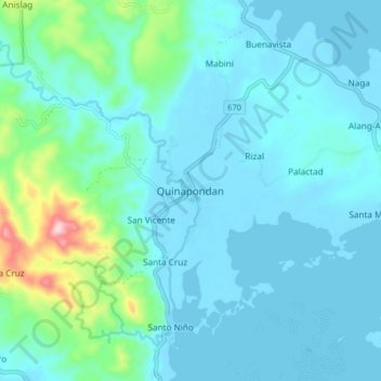 Quinapondan topographic map, elevation, terrain
