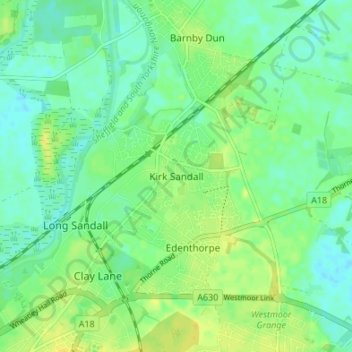 Kirk Sandall topographic map, elevation, terrain