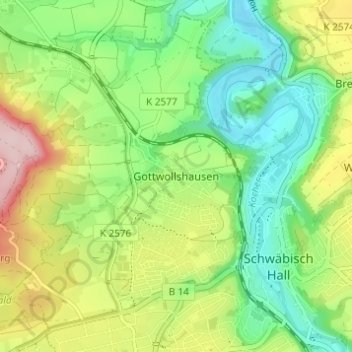 Gottwollshausen topographic map, elevation, terrain
