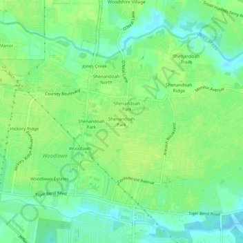 Shenandoah Park topographic map, elevation, terrain