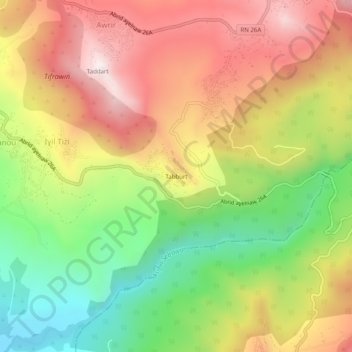 Tabourt topographic map, elevation, terrain