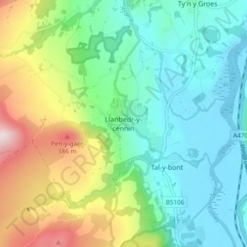 Llanbedr-y-cennin topographic map, elevation, terrain