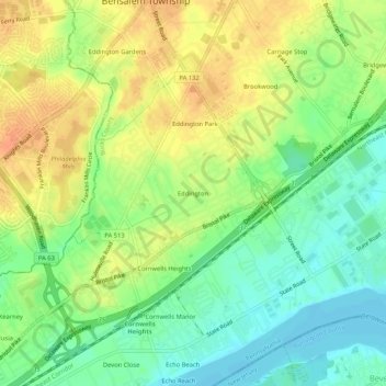 Eddington topographic map, elevation, terrain