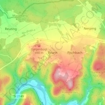 Brunn topographic map, elevation, terrain