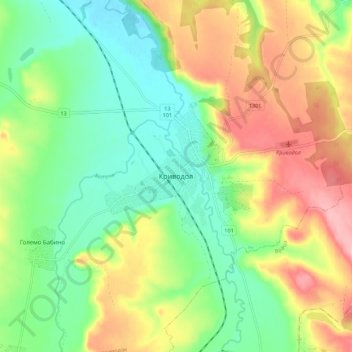Krivodol topographic map, elevation, terrain