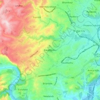 KwaMashu topographic map, elevation, terrain