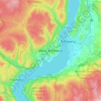 West Kelowna topographic map, elevation, terrain