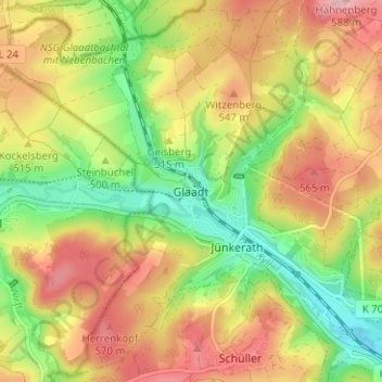 Glaadt topographic map, elevation, terrain