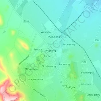 Phokeng topographic map, elevation, terrain