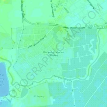 Kampung Labohan Dagang topographic map, elevation, terrain