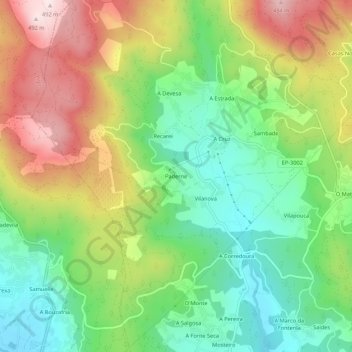 Paderne topographic map, elevation, terrain