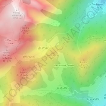 Les Druzes topographic map, elevation, terrain