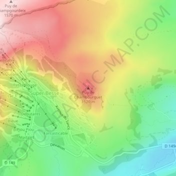 Puy de Chambourguet topographic map, elevation, terrain