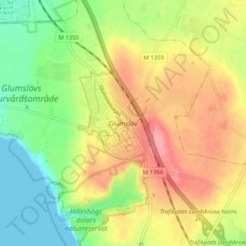 Glumslöv topographic map, elevation, terrain