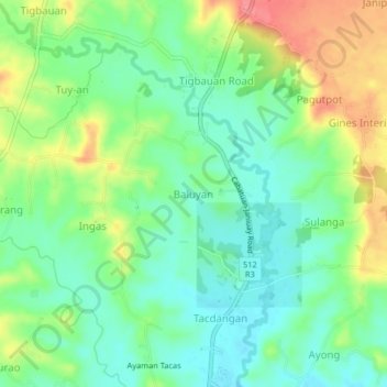 Baluyan topographic map, elevation, terrain
