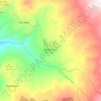 Villarrica topographic map, elevation, terrain