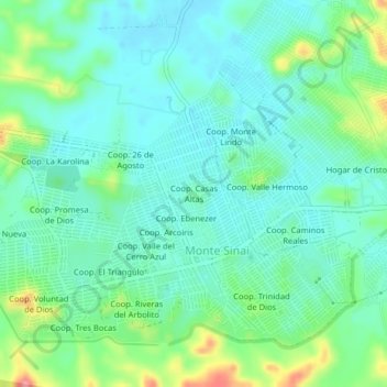 Coop. Casas Altas topographic map, elevation, terrain
