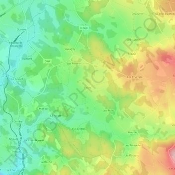 Fours topographic map, elevation, terrain