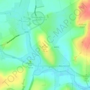Waden Hill topographic map, elevation, terrain