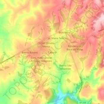 Cajuru topographic map, elevation, terrain
