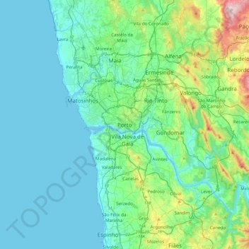 Porto topographic map, elevation, terrain