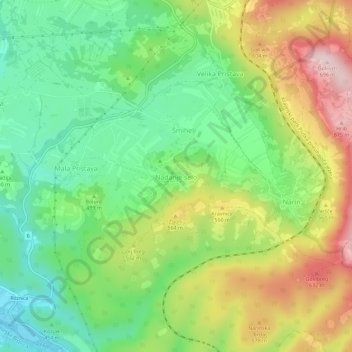 Nadanje selo topographic map, elevation, terrain