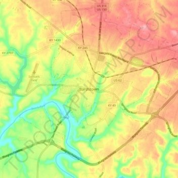 Bardstown topographic map, elevation, terrain
