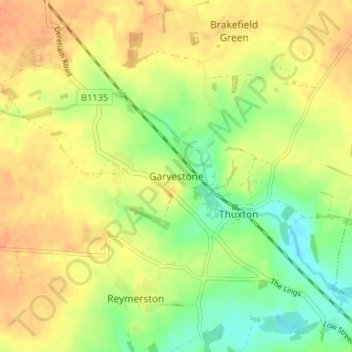 Garvestone topographic map, elevation, terrain