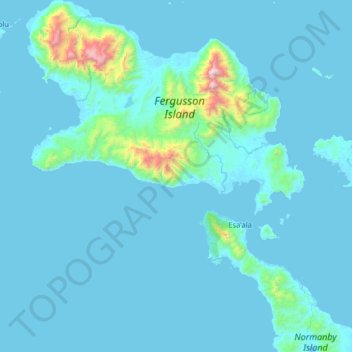 D’Entrecasteaux Islands topographic map, elevation, terrain