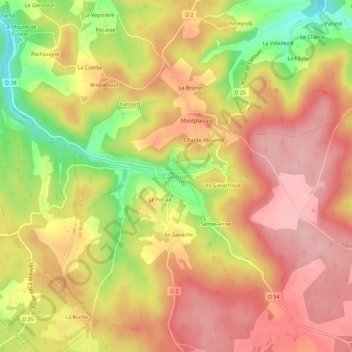 Cadouin topographic map, elevation, terrain