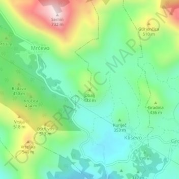 Obalj topographic map, elevation, terrain