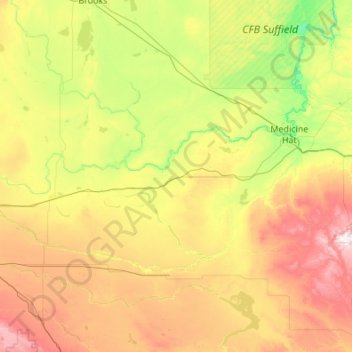 Bow Island (town) topographic map, elevation, terrain