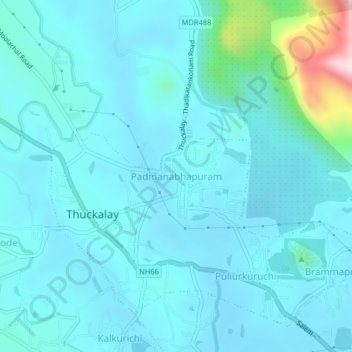 Padmanabhapuram topographic map, elevation, terrain