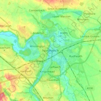 Northwich topographic map, elevation, terrain