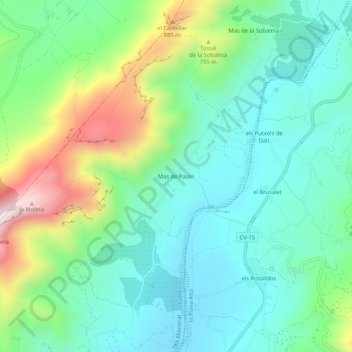 Mas de Paulo topographic map, elevation, terrain