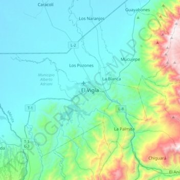 El Vigía topographic map, elevation, terrain